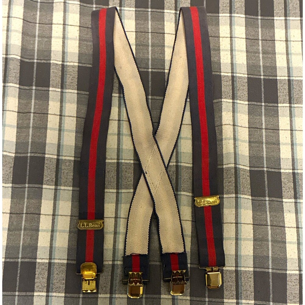 Vintage L.L.Bean Men’s clip Suspenders Adjustable Elastic Striped One Size Navy